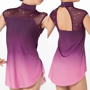 WEISSMAN Dance Costume purple rhinestones ombre Have Mercy 13294 LC-large child